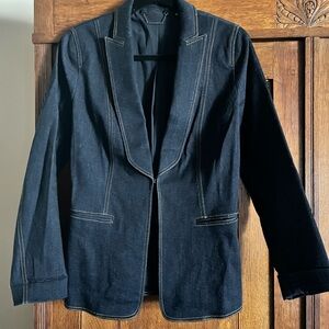 💙Elie Tahari Dark Blue Jean Blazer with Contrast Stitching Sz 8